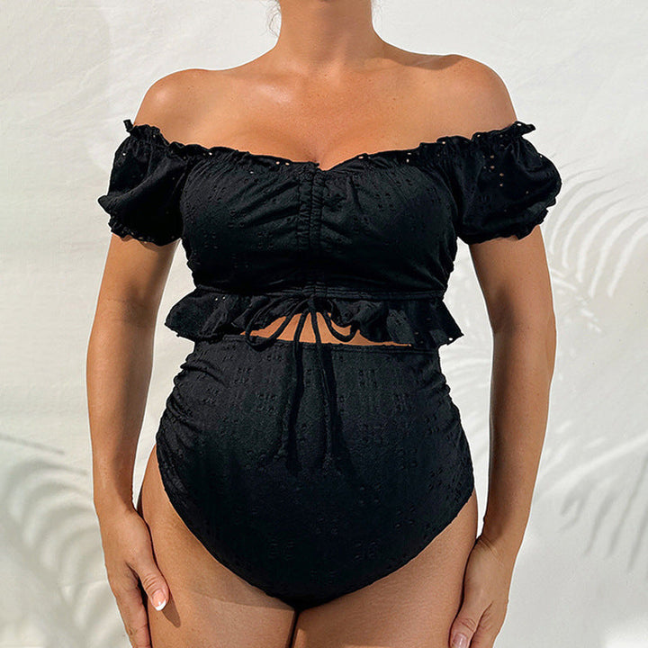 Elegant volangbikini för gravida kvinnor, hög midja baddräkt för optimal komfort och stil på stranden.