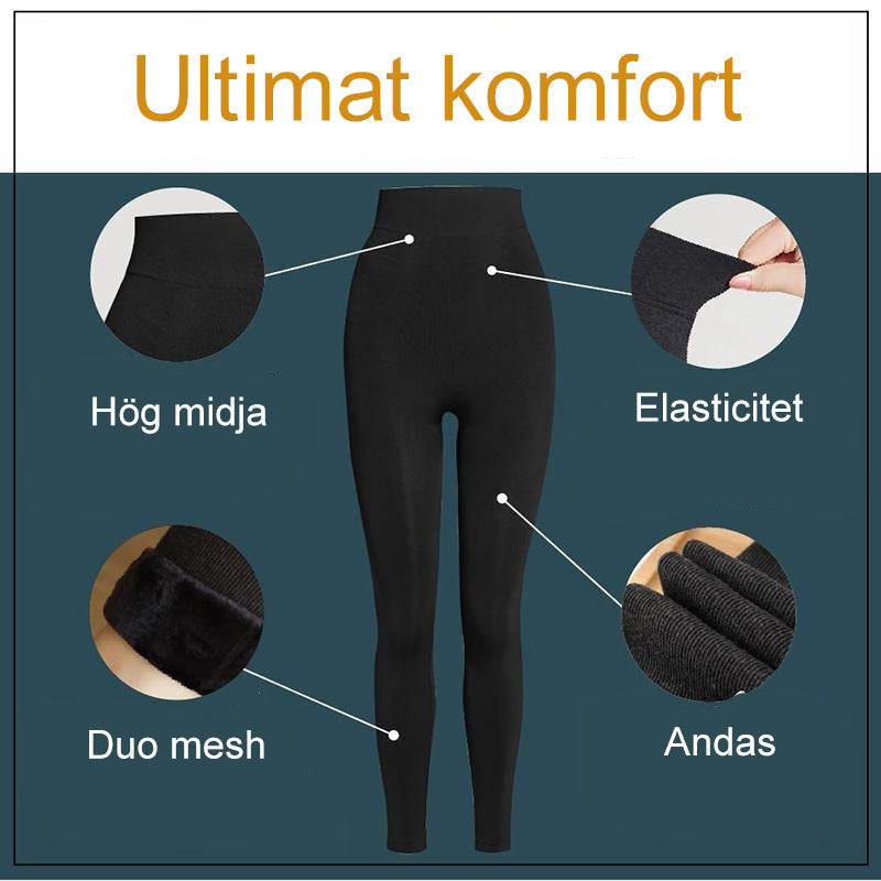 Dam leggings med fleecefoder, livsstilsbild, svart, smal passform, ultramjuk och värmande för vintern.