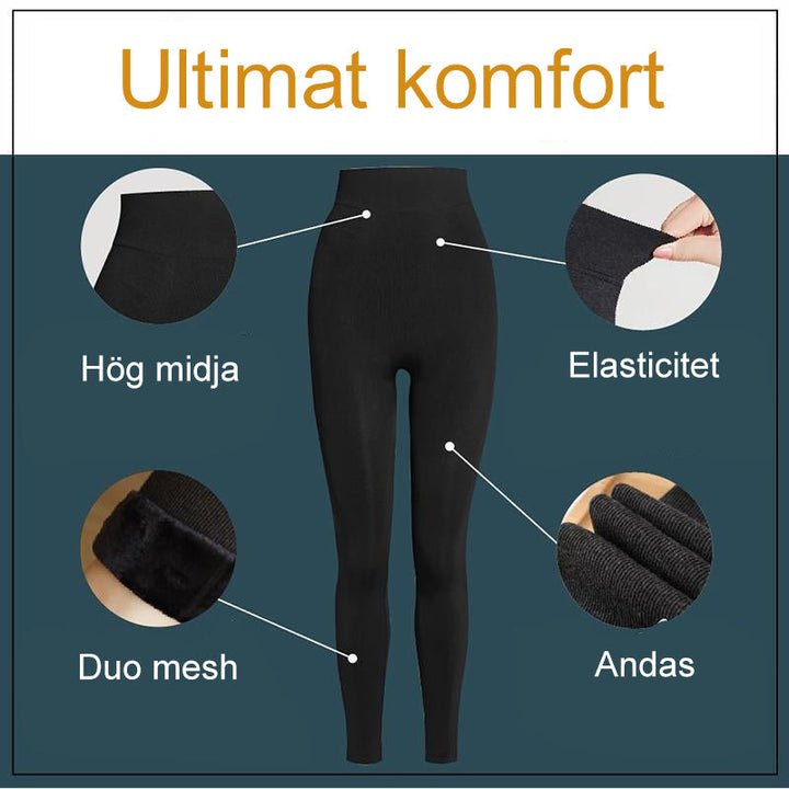 Dam leggings med fleecefoder, livsstilsbild, svart, smal passform, ultramjuk och värmande för vintern.