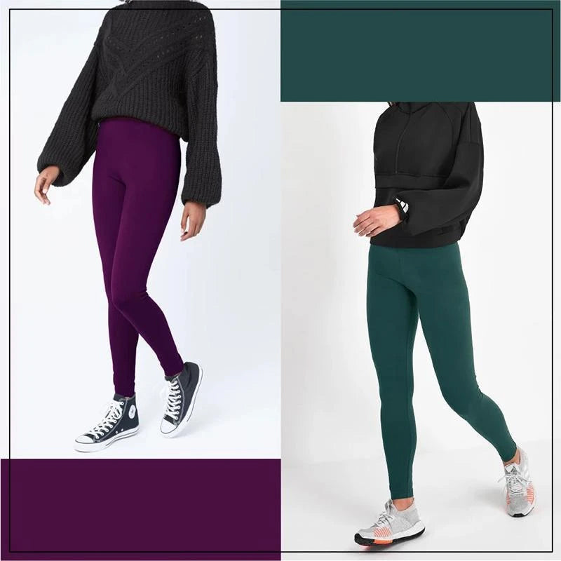 Dam leggings med fleecefoder, bakifrån, svart, smal passform, ultramjuk och värmande för vintern.