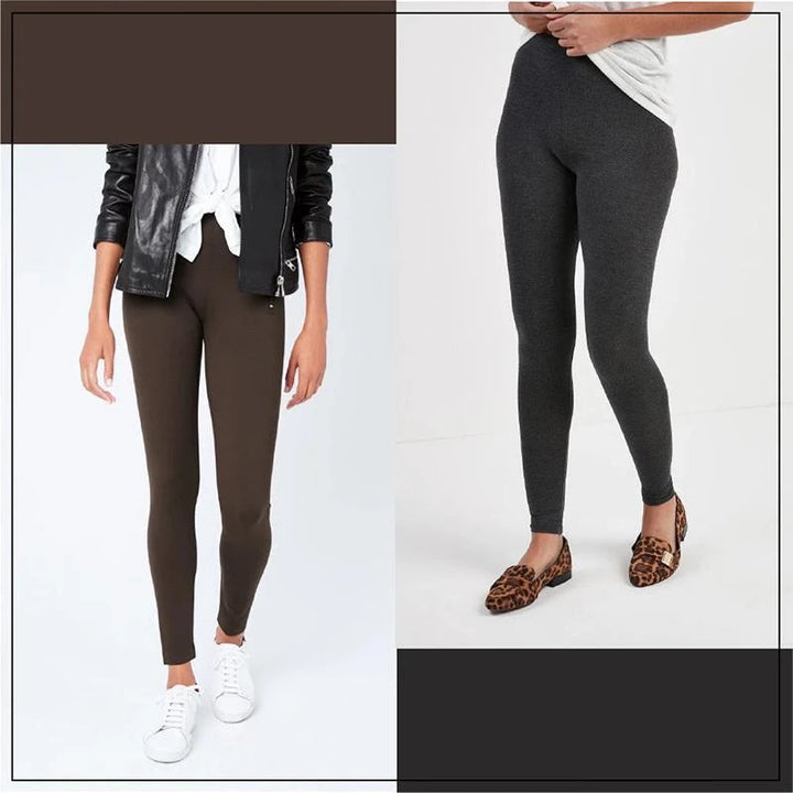 Dam leggings med fleecefoder, närbild på midjan, svart, smal passform, ultramjuk och värmande för vintern.
