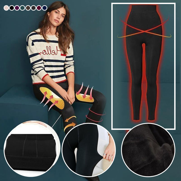 Dam leggings med fleecefoder, packas ihop, svart, smal passform, ultramjuk och värmande för vintern.