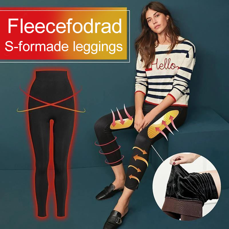 Dam leggings med fleecefoder, passform och midjedetaljer, svart, smal passform, ultramjuk och värmande för vintern.