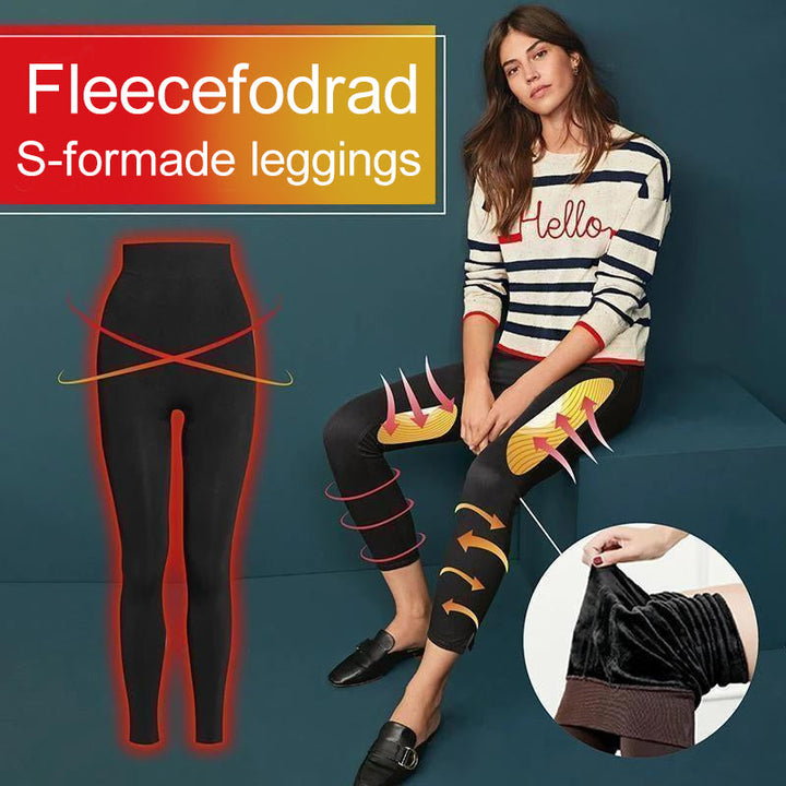 Dam leggings med fleecefoder, passform och midjedetaljer, svart, smal passform, ultramjuk och värmande för vintern.