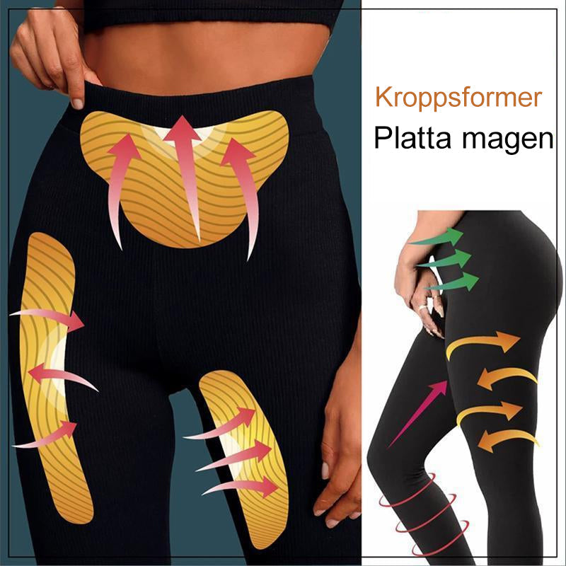 Dam leggings med fleecefoder, detaljerad bild av midjan, svart, smal passform, ultramjuk och värmande för vintern.