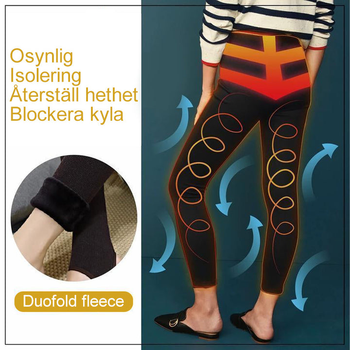 Dam leggings med fleecefoder, tygets textur, svart, smal passform, ultramjuk och värmande för vintern.