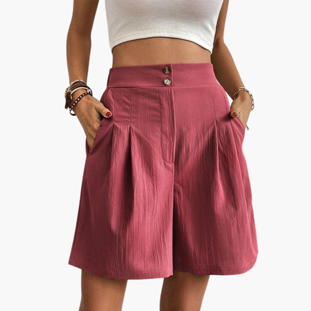 Sommarbyxor med hög midja, veck och vida ben. Eleganta dambyxor för en chic och bekväm look.