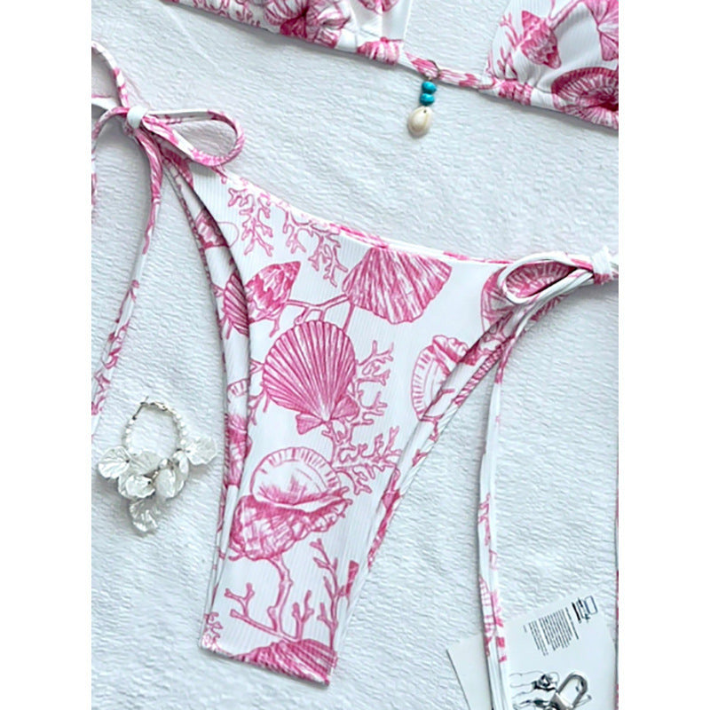 Damer simkläder: justerbart bikini-set med bekväm passform och elegant maritim stil för sol och bad.