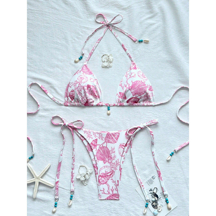 Damer strandkläder: Bekvämt bikini-set med justerbara axelband och maritim design för din semester.