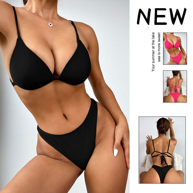 Damer triangelbikini med hög benöppning, elegant badkläder för sommar och strand.