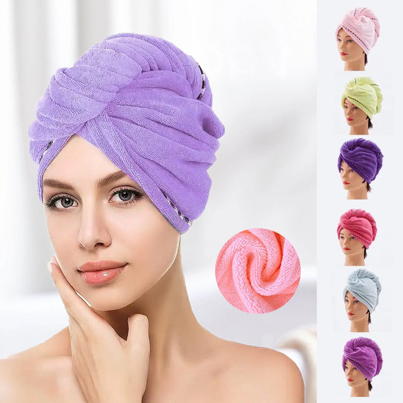 "Damhårduk i ljuslila mikrofiber, superabsorberande, elegant design, idealisk för snabb och skonsam hårtorkning."