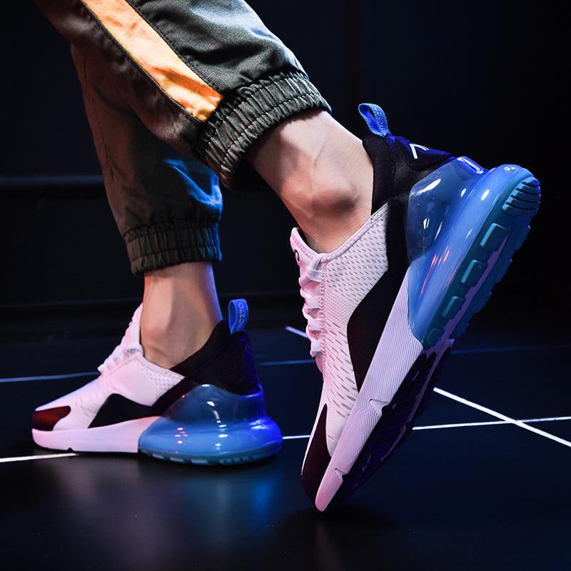 "Damsneakers sommar mesh luftkudde sula, vit och rosa; lätt, andas material, snygg design, perfekt för aktiv livsstil."