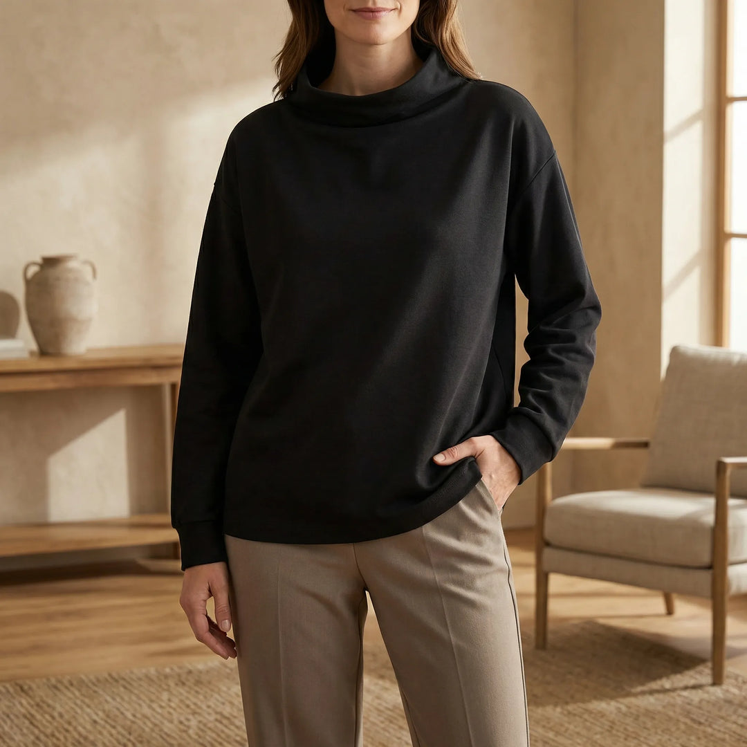Damtröja med vid passform i Ivy-grönt. Avslappnad pullover med elegant sjalkrage för bekväm vardag.