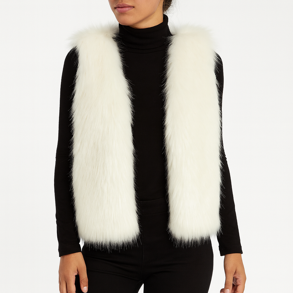 Stilren ärmlös damväst. Med varm konstpäls som ger en elegant touch till alla kvinnors vinterkläder.