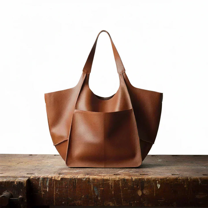 Klassisk brun damväska i vintage tote-modell för vardag