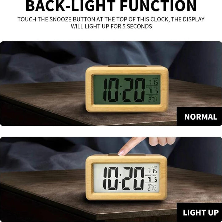 Snygg inredningsdetalj i form av en träklocka med integrerad temperaturmätare