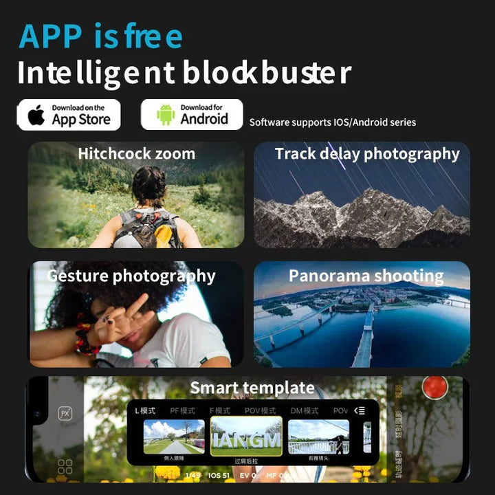 App-gränssnitt med olika filmningslägen för gimbal