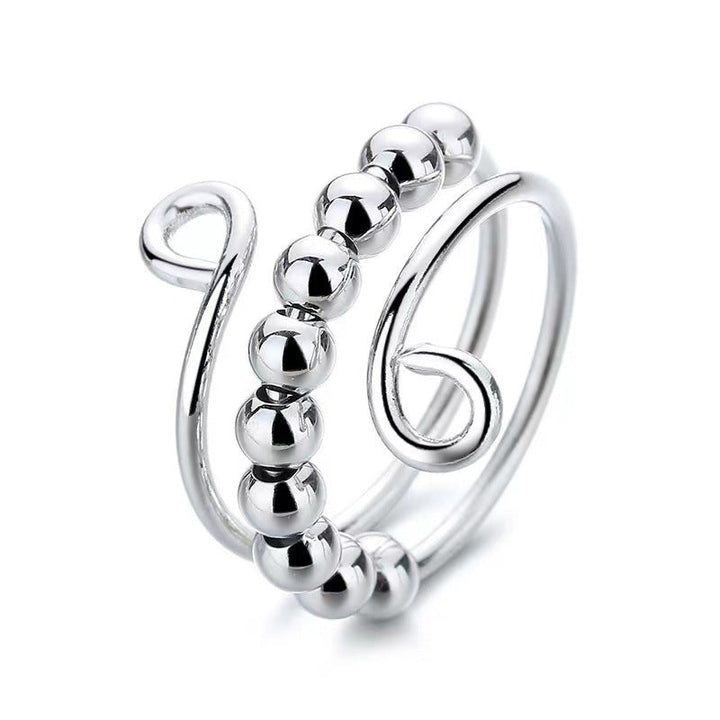 "Dekompressionsring för damer med dubbla pärlor, glittrande zirkon, sterling silver med platinaplätering, justerbar storlek."