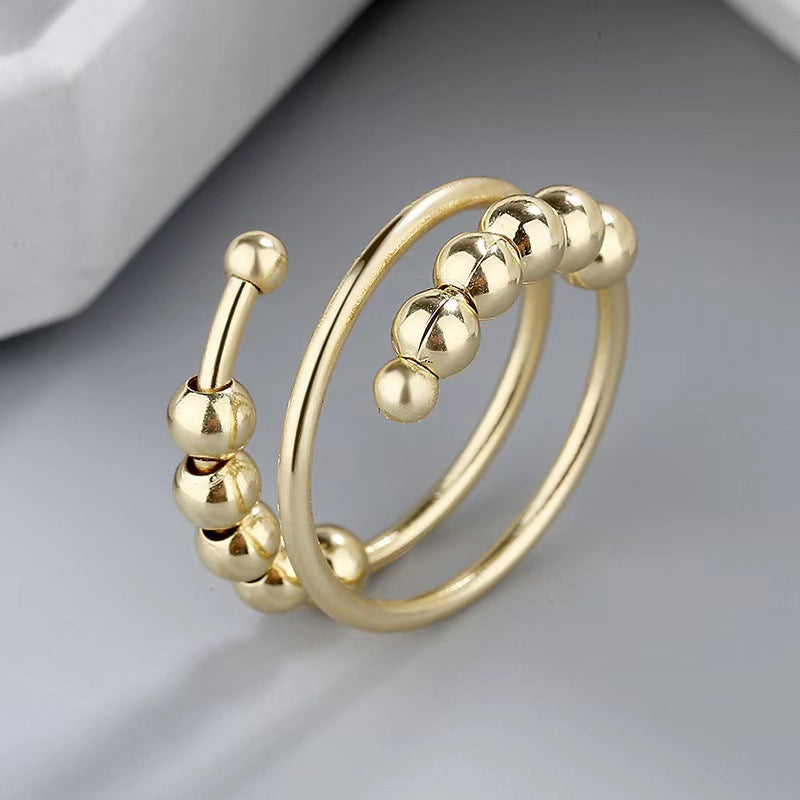 "Dekompressionsring för damer med dubbla pärlor, glittrande zirkon, sterling silver med platinaplätering, justerbar storlek."