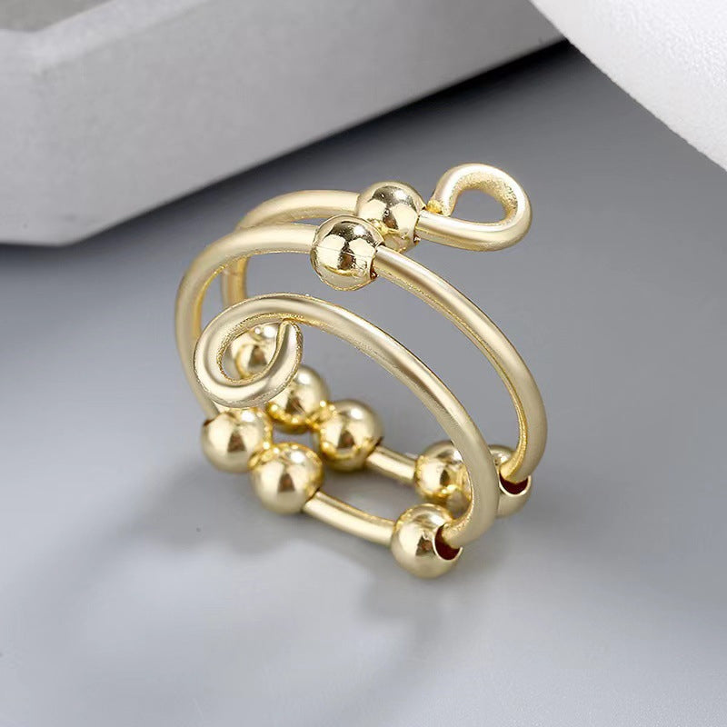 "Dekompressionsring för damer med dubbla pärlor, glittrande zirkon, sterling silver med platinaplätering, justerbar storlek."