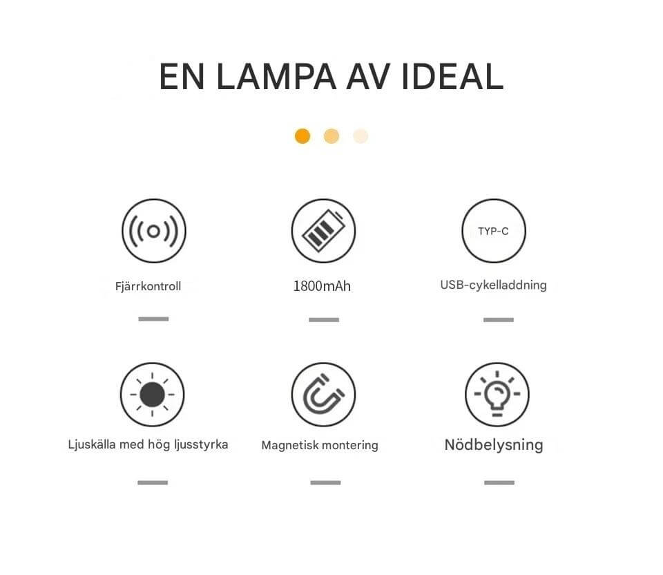 Trådlös LED vägglampa med USB-C laddning monterad i hall