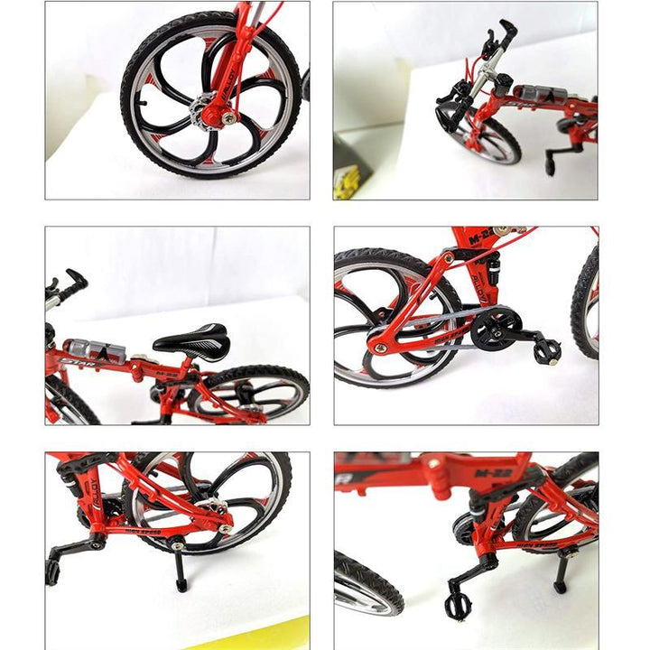 "Detaljerad metall cykelmodell 1:10 leksak, silverfärg, med realistiska detaljer och roterbara hjul för samlare."