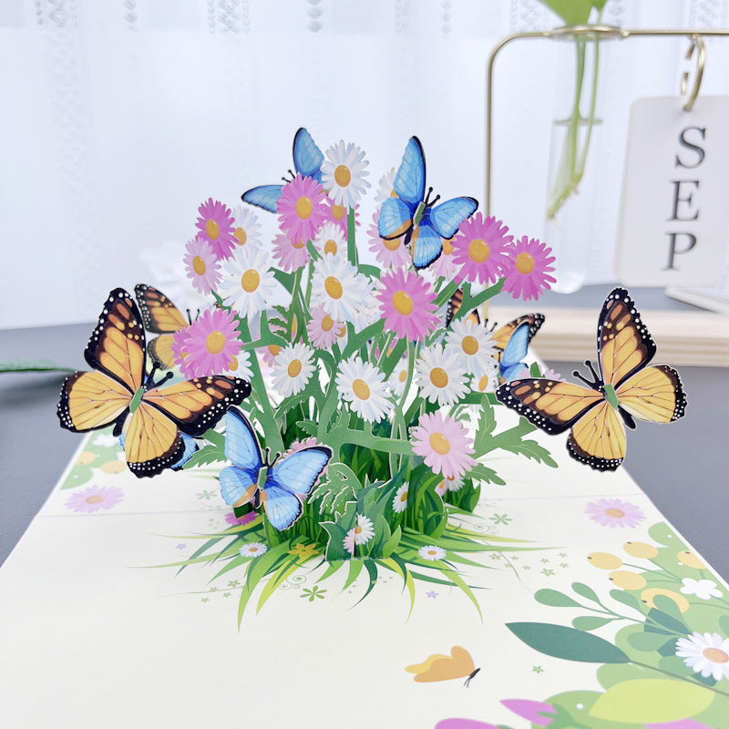 3D handgjort blomsterkort med fjärilsmotiv, perfekt som present eller dekoration för alla tillfällen.