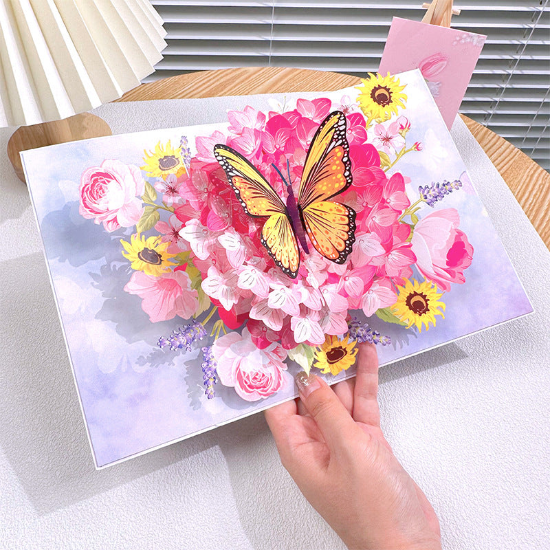 3D handgjort blomsterkort med fjärilsmotiv, perfekt som present eller dekoration för alla tillfällen.