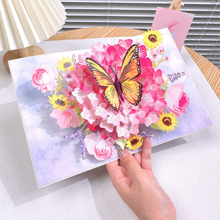 3D handgjort blomsterkort med fjärilsmotiv, perfekt som present eller dekoration för alla tillfällen.