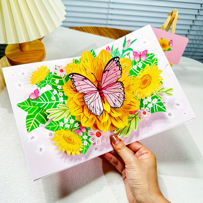 3D handgjort blomsterkort med fjärilsmotiv, perfekt som present eller dekoration för alla tillfällen.