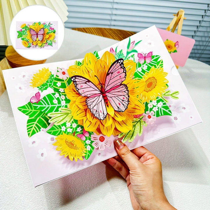3D handgjort blomsterkort med fjärilsmotiv, perfekt som present eller dekoration för alla tillfällen.