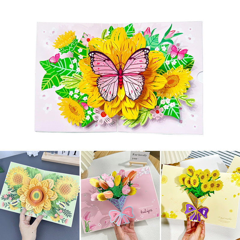 3D handgjort blomsterkort med fjärilsmotiv, perfekt som present eller dekoration för alla tillfällen.