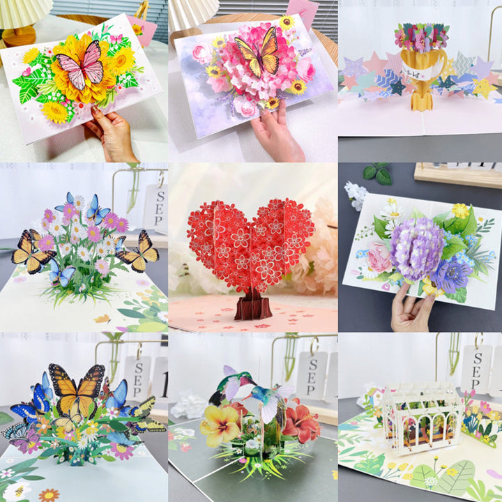 3D handgjort blomsterkort med fjärilsmotiv, perfekt som present eller dekoration för alla tillfällen.