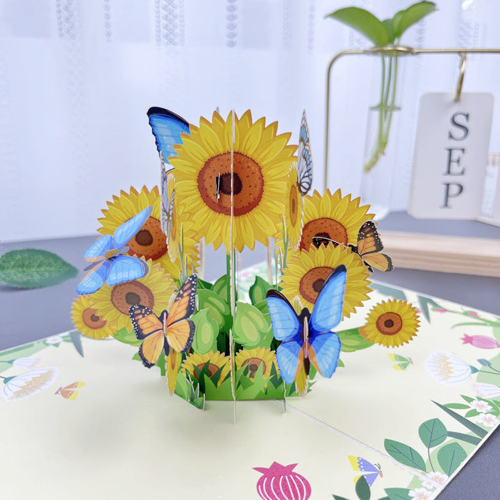 3D handgjort blomsterkort med fjärilsmotiv, perfekt som present eller dekoration för alla tillfällen.