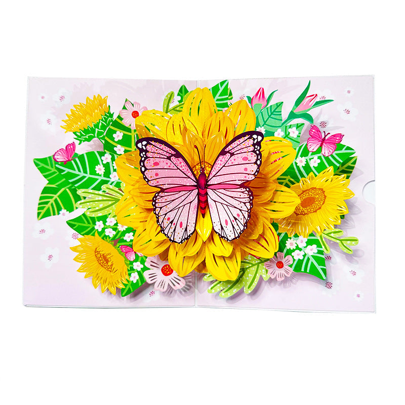 3D handgjort blomsterkort med fjärilsmotiv, perfekt som present eller dekoration för alla tillfällen.