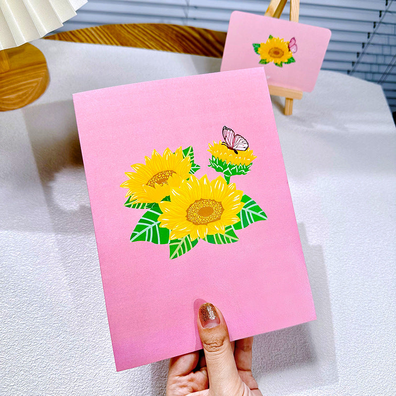3D handgjort blomsterkort med fjärilsmotiv, perfekt som present eller dekoration för alla tillfällen.