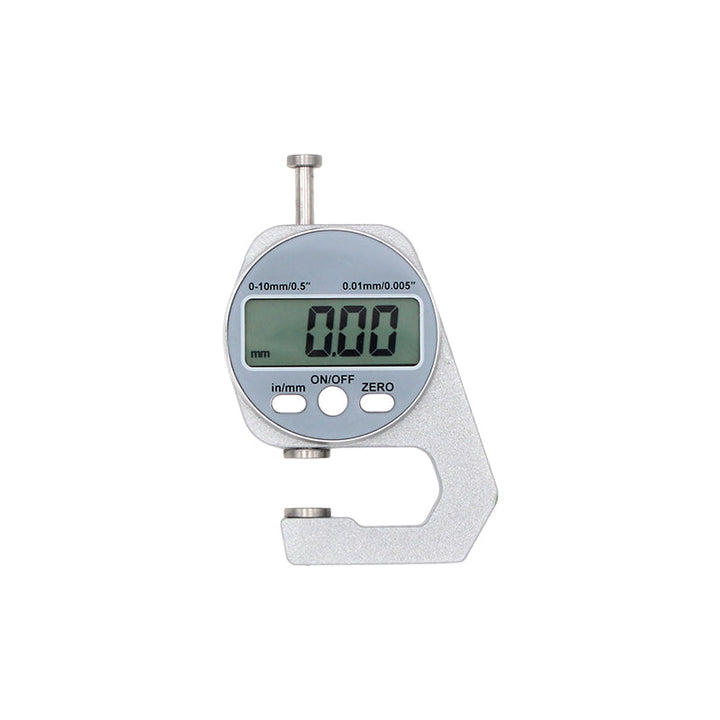 Digital display tjockleksmätare med stor LCD, mäter materialtjocklek som läder och papper, kompakt och lättanvänd.