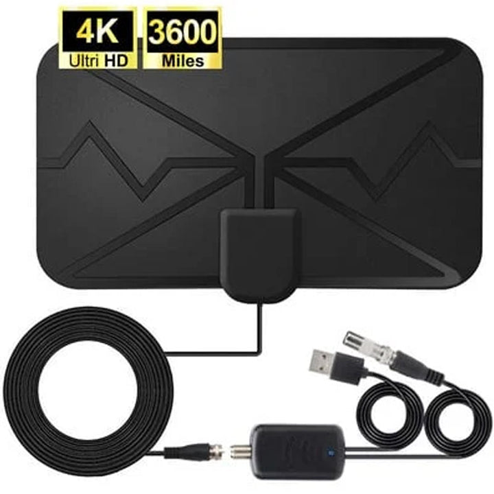 Digital HDTV-antenn 4K, kompakt svart design för kristallklar mottagning, enkel installation och placering vid TV:n eller fönstret.