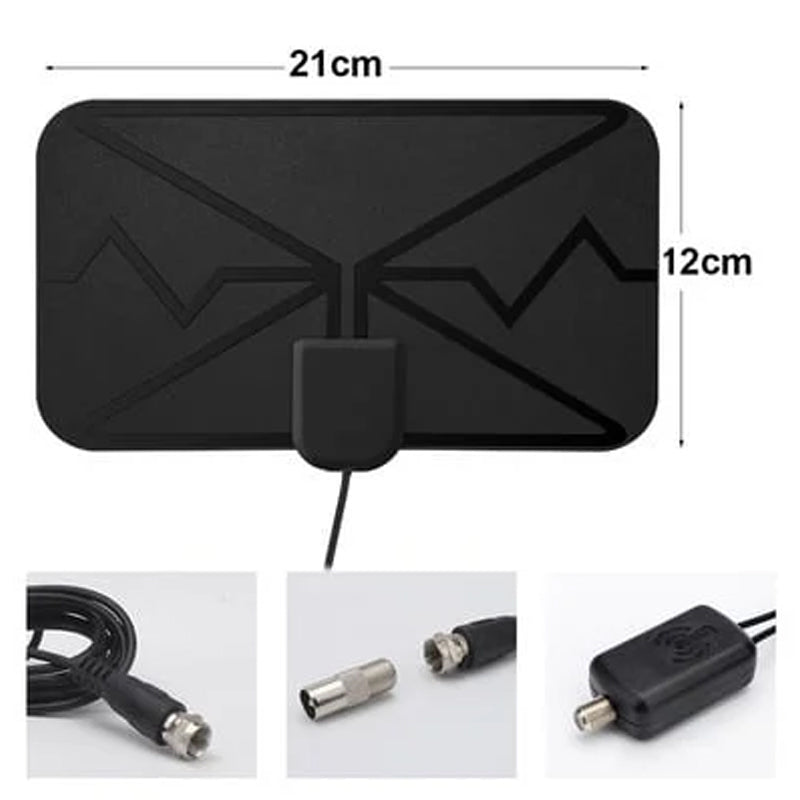 Digital HDTV-antenn 4K, kompakt svart design för kristallklar mottagning, enkel installation och placering vid TV:n eller fönstret.