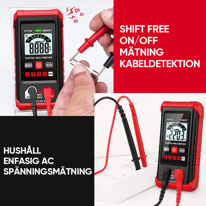 "Digital multimeter för elektrisk mätning, med smart autoläge, stor display och robust design för exakta och snabba resultat.