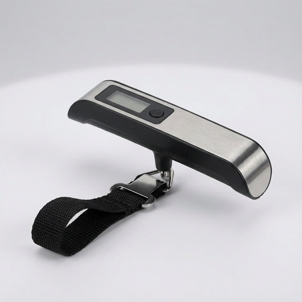 Ergonomisk digital bagagevåg med robust krok för säker vägning. Perfekt för resväskor och större väskor.