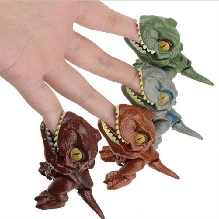 Dinosaurie-fingerdockor i plast för barn, detaljerade och färgglada, idealiska för kreativ lek med Jurassic World-tema.