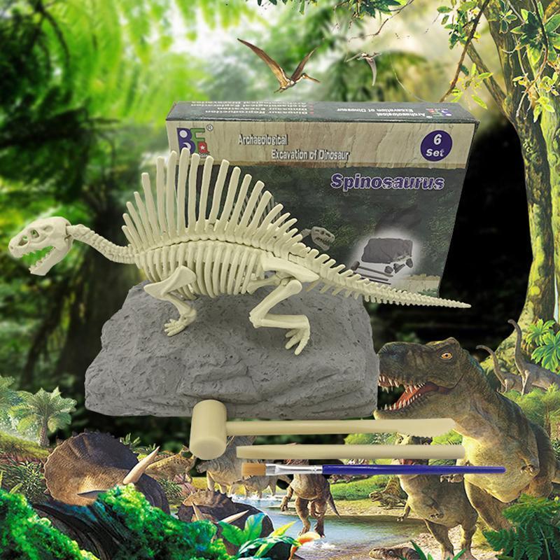 "Dinosauriefossil leksaker för barn, DIY kit med verktyg, pedagogisk arkeologisk upplevelse med grävbara fossilbitar."
