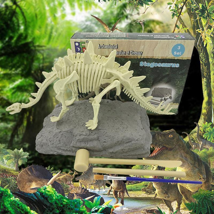 "Dinosauriefossil leksaker för barn, DIY kit med verktyg, pedagogisk arkeologisk upplevelse med grävbara fossilbitar."