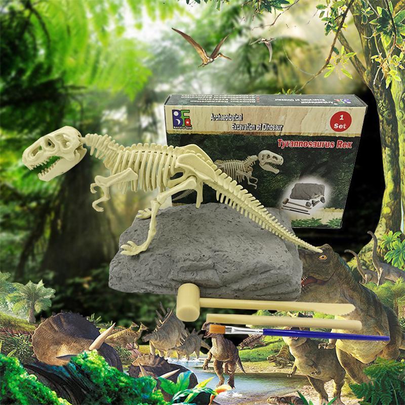 "Dinosauriefossil leksaker för barn, DIY kit med verktyg, pedagogisk arkeologisk upplevelse med grävbara fossilbitar."