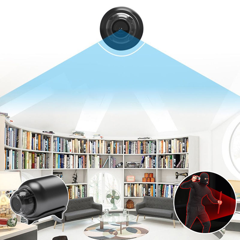 "Diskret svart mini WiFi-kamera för hemövervakning, 1080P HD, elegant design, mörkerseende och rörelsedetektion."