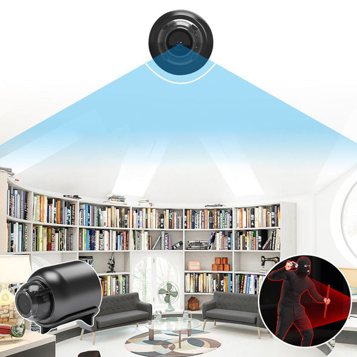 "Diskret svart mini WiFi-kamera för hemövervakning, 1080P HD, elegant design, mörkerseende och rörelsedetektion."