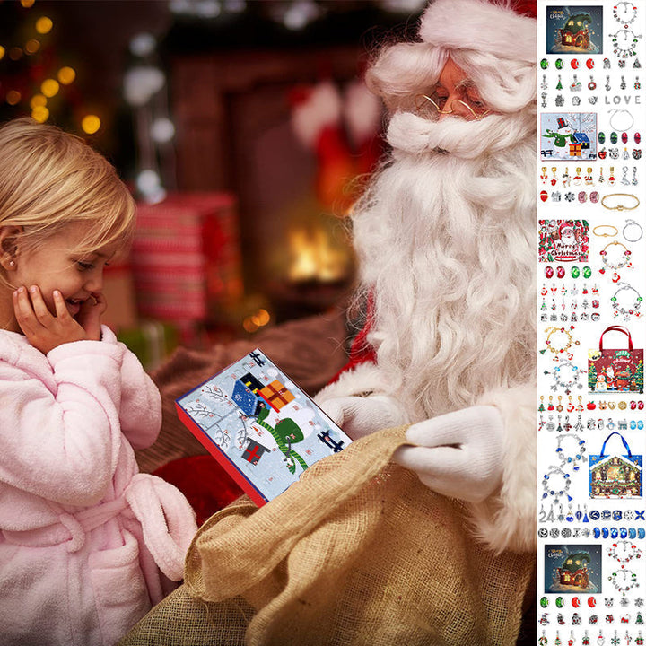 DIY Jul Adventskalender armbandskit för flickor med färgglada pärlor och charms, perfekt för kreativa smycken.