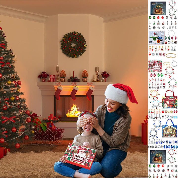 DIY Jul Adventskalender armbandskit för flickor med färgglada pärlor och charms, perfekt för kreativa smycken.