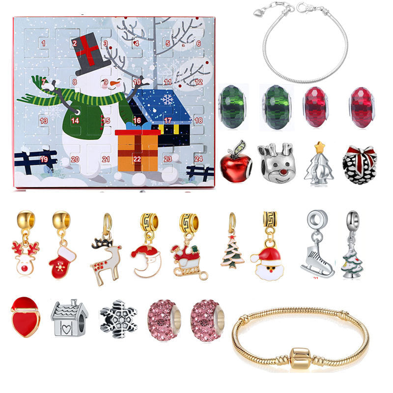 DIY Jul Adventskalender armbandskit för flickor med färgglada pärlor och charms, perfekt för kreativa smycken.